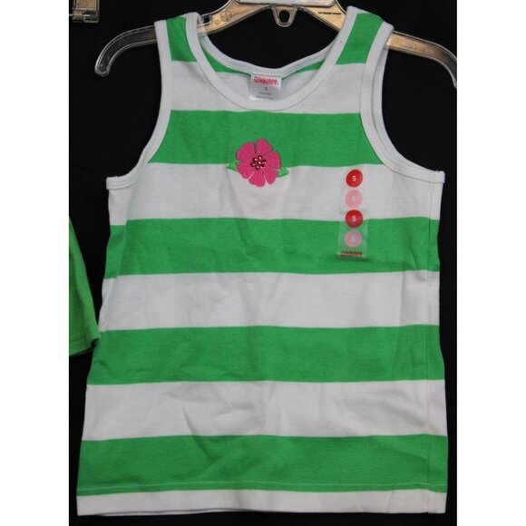 2008 Gymboree Tennis Match Outfit sz 5 NWT Tank Top Skort Green Striped Flower - Picture 3 of 8